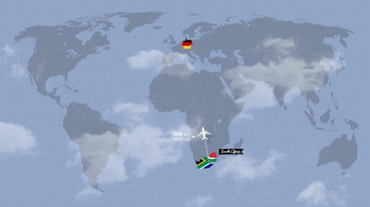 Flight map, South Africa to Germany